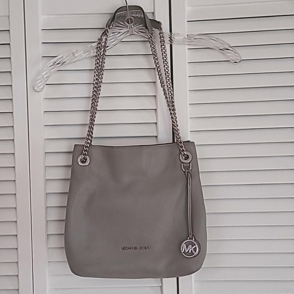 Michael Kors gray leather purse with chain strap